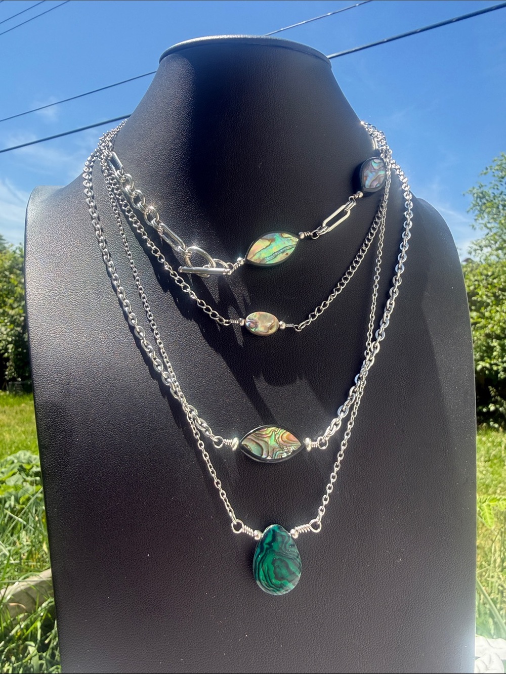 Abalone Shell Cats eye 18 inch Stainless Steel Cable Chain Necklace